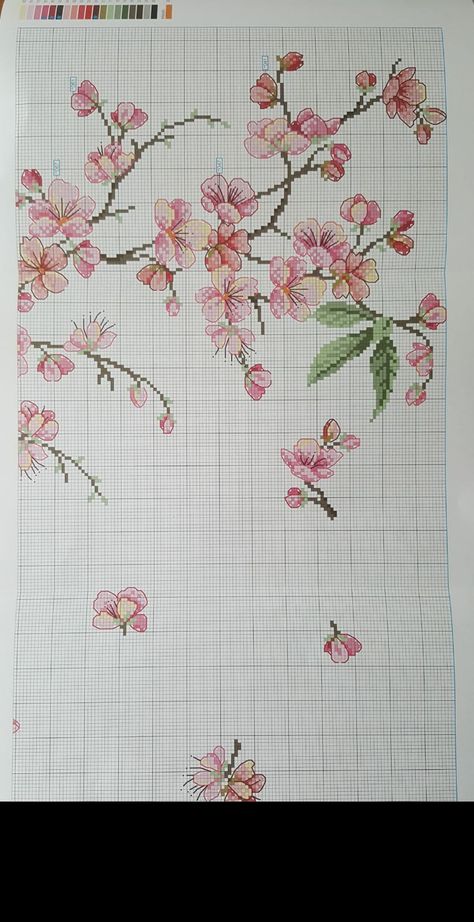 Cherry Blossom Cross Stitch Pattern, Sakura Cross Stitch, Cherry Blossom Cross Stitch, Graph Paper Designs, Plastic Canvas Stitches, Nature Cross Stitch, Hand Embroidery Patterns Flowers, Beaded Bracelets Tutorial, Beautiful Cross Stitch