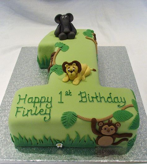 Jungle Themed Number One Cake Number One Cake, Number 1 Cake, Jungle Birthday Cakes, Jungle Theme Cakes, 1st Bday Cake, Jungle Theme Birthday, Jungle Birthday Party, Jungle Cake, Safari Cakes