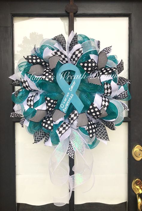 Surgical Christmas Wreath, How To Make Awareness Ribbons, Awareness Wreaths Deco Mesh, January Decorations, Awareness Wreaths, Awareness Wreath, September Ideas, Ribbon Wreaths, All Cancers Matter Awareness Ribbons