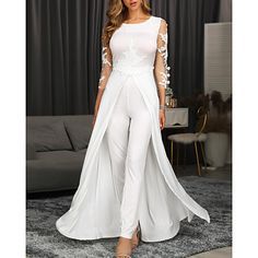 Silhouette:Jumpsuits; Hemline / Train:Floor Length; Closure:Zipper UP; Built-In Bra:No; Embellishment:Appliques; Fabric:Chiffon; Sleeve Length:3/4 Length Sleeve; Boning:No; Style:Elegant,Floral; Occasion:Engagement,Valentine's Day,Formal Evening; Neckline:Jewel Neck; Brand:Lightinthebox; Front page:Evening Dresses; Listing Date:07/14/2020; Bust:; Hips:; Hollow to Floor:; Waist: Formal Jumpsuit, Valentines Day Dresses, Evening Dresses Online, Wedding Jumpsuit, Cheap Evening Dresses, Jumpsuit Elegant, Evening Gowns Elegant, Jewel Neck, Chiffon Lace