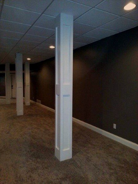 Discover how to hide unsightly support beams and steel posts with the top 50 best basement pole ideas. Explore unique downstair column cover designs. Basement Pole Ideas, Basement Pole Covers, Basement Poles, Small Basement Remodel, Column Covers, Support Beams, Diy Basement, Waterproofing Basement, Small Basements