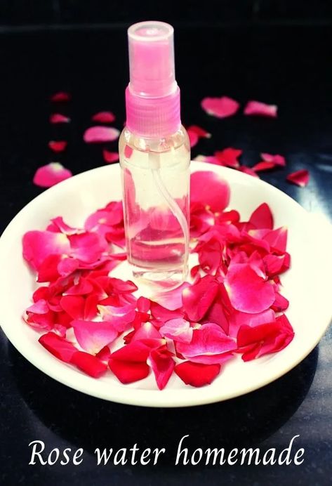 homemade rose water for face, rose water spray - Yummy Indian Kitchen Home Made Rose Water, Rose Water For Face, Uses For Rose Water, Making Rose Water, Rose Water Spray, Homemade Rose Water, Rose Water Diy, Diy Room Spray, How To Make Rose