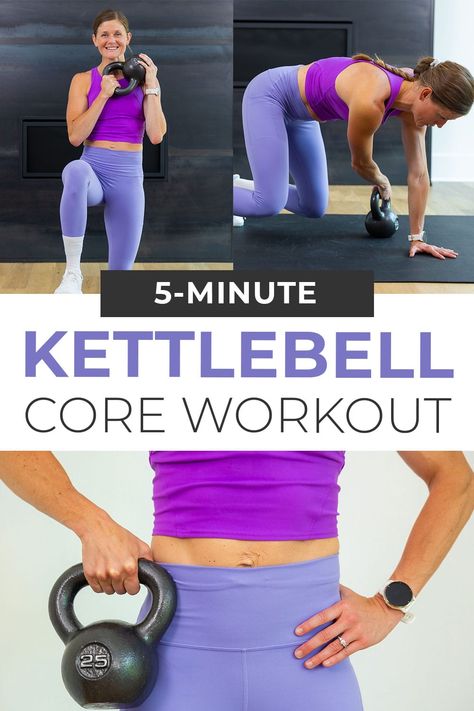 Strengthen and define the core with these five efficient KETTLEBELL AB EXERCISES! Strength, definition, power and control - get it all with this kettlebell ab workout. Five of the best kettlebell exercises for abs are combined in an engaging no-repeats format to challenge the core from all angles. This quick and intense kettlebell workout builds muscle in the entire core, including the upper abs, lower abs, obliques, lower back and glutes.