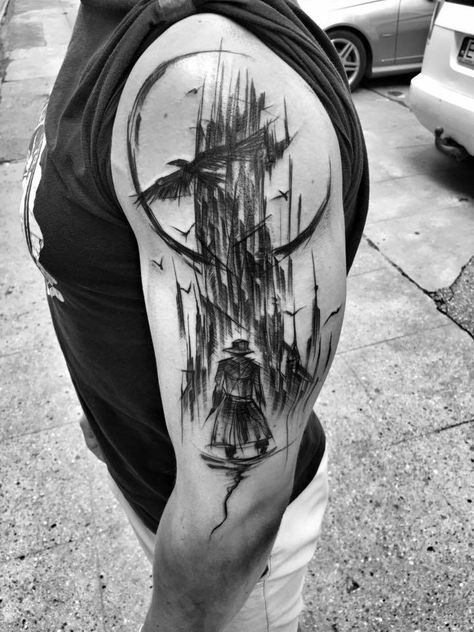 Inez Janiak sketch tattoos Dark Tower Tattoo, Stephen King Tattoos, Dark Tattoo Ideas, Tower Tattoo, Castle Tattoo, Sketch Style Tattoos, King Tattoos, The Dark Tower, Black Tattoo