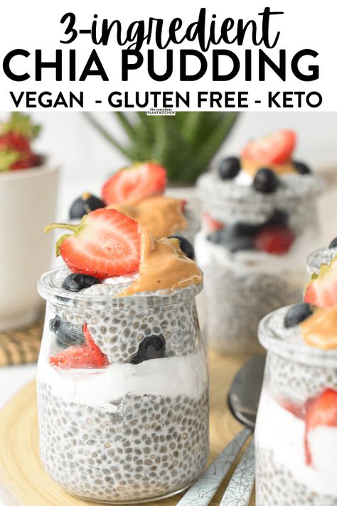 An easy 3 ingredient Chia Pudding to starts the day with a high-fiber protein breakfast. Plus, this chia pudding recipe is also dairy-free, low-carb and vegan friendly so everyone can enjoy it! Chai Pudding, Chia Pudding Recipes Healthy, Overnight Chia Pudding, Keto Pudding, Easy Pudding Recipes, Keto Chia Pudding, Dairy Free Protein, Chia Pudding Recipe, Pudding Flavors