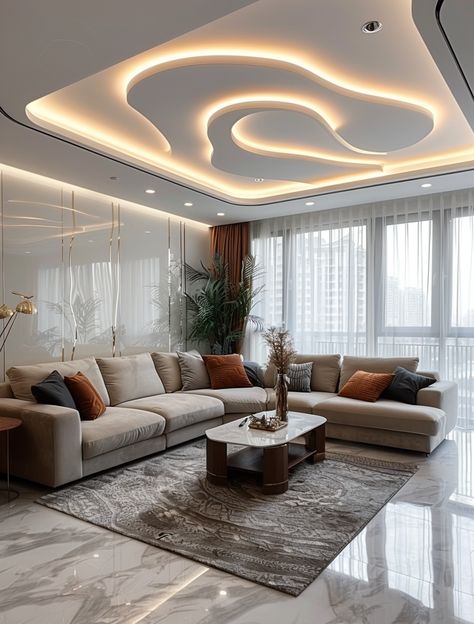 Elevate your living room with these 50+ simple modern gypsum ceiling design ideas. From sleek lines to geometric patterns, each design offers a fresh take on contemporary elegance. Whether you prefer minimalist sophistication or eye-catching details, let these gypsum ceiling designs inspire your own stylish sanctuary where comfort meets luxury. Arabic Living Room, Arabic Interior Design, Gypsum Ceiling Design, Luxury Ceiling Design, Cozy Living Room Design, New Ceiling Design, تصميم داخلي فاخر, Interior Design Your Home, Hall Interior Design