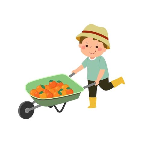 Farm Work, Wheel Barrow, Garden Illustration, Pushes And Pulls, Iconic Photos, Cute Crafts, Children Illustration, Vector Photo, Drawing Ideas