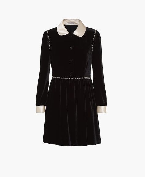 Velvet mini-dress Black | Miu Miu Classic Cocktail Dress, Velvet Mini Dress, Georgette Dress, Chambray Dress, Mini Velvet Dress, London Fashion Week, Special Occasion Dresses, Mini Black Dress, Miu Miu