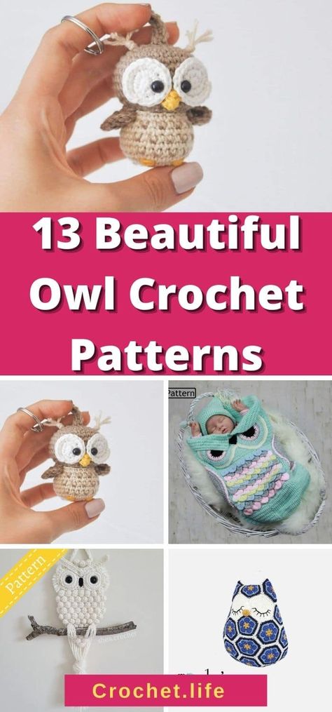 13 Beautiful Owl Crochet Patterns Crochet Owl Ornament, Owl Keychain Crochet Pattern Free, Mini Owl Crochet Pattern, Free Crochet Owl Patterns, Hood Scarf Crochet, Crochet Owl Pattern Free, Hooded Scarf Crochet, Scarf Crochet Patterns, Owl Crochet Pattern Free