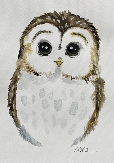 @Annabel Adler,Watercolor Painting, DinA 4, 2023, 145€. Watercolor Owls Simple, Simple Owl, Watercolor Paintings For Sale, Owl Kids, Owl Watercolor, Bird Watercolor Paintings, Round Robin, Owl Illustration, Baby Owl