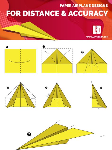 Generally paper airplanes tend to reach 10ft that is good of a performance. But, Paper airplane can reach more than that and can outstand its own potential. Wanna know how? Learn from well engineered instructions from liftndrift.com Follow the LINK to learn more about paper airplanes! School Notice Board, Paper Airplane Steps, Paper Airplane Party, Airplane Template, Paper Airplane Template, Origami Plane, Make A Paper Airplane, Transportation Crafts, Kids Origami