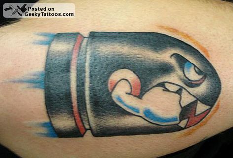 Bill Tattoo, Tattoos Cartoon, Bullet Tattoo, Nintendo Tattoo, Chain Chomp, Video Game Tattoos, Mario Tattoo, No Regrets Tattoo, Skull Rose Tattoos