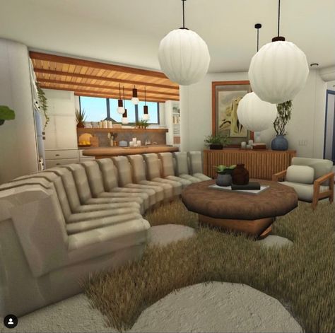 Bloxburg Meditation Room, Hotel In Bloxburg Ideas, Boho Living Room Bloxburg, Earthy Bloxburg House, Bloxburg Spa Ideas, Bloxburg Backyard Ideas, Cottage Core Bloxburg House, Bloxburg Home, Modern Cabin Interior