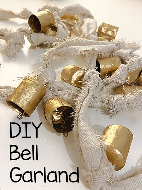 DIY garland made with bells Garland With Bells, Bell Garland, Antique Bell, Rag Garland, Bell Decorations, Ribbon Garland, Christmas Jingles, Simple Christmas Decor, Brass Bell