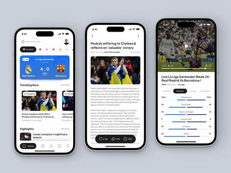 SnewS - Sport News Mobile Apps by Bayu Sasmita🍃 for ever. on Dribbble Mobile Interface, Youtube Design, Sports App, Mobile News, Mobile Ui Design, News Apps, App Ui Design, New Mobile, User Interface Design