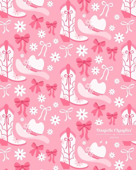 Coquette Cowgirl 🎀👢🌸 This cute new pattern is available on a notebook and tote bag in my shop! Bows Wallpapers Aesthetic, Disco Cowgirl Wallpaper, Cowboy Boot Illustration, Cowgirl Aesthetic Wallpaper, Coquette Cowgirl, Cowgirl Christmas, Cowgirl Life, Watch Background, Cute Cowgirl