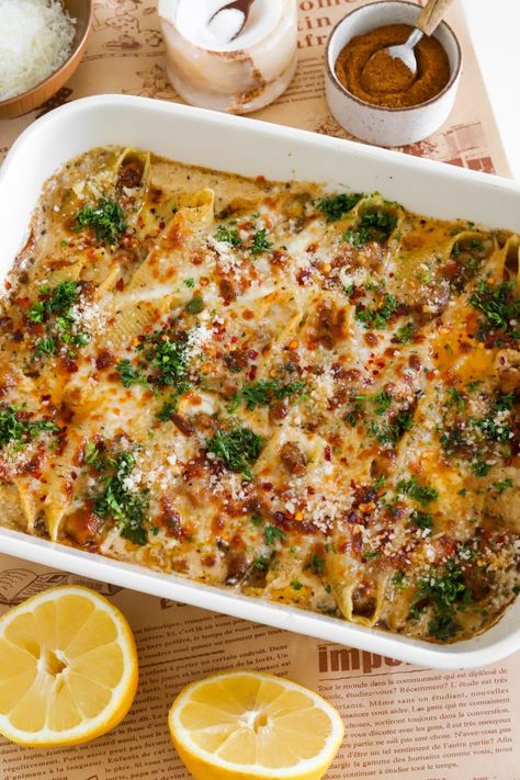 Cajun Shrimp Stuffed Shells, Moribyan Recipes, Shrimp Stuffed Shells, Cheese Fatayer, Fettucini Alfredo Recipe, Hadid Pasta, Chipotle Salmon, Cajun Alfredo, Grinder Salad