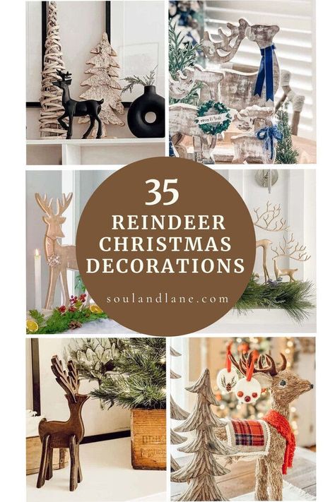 Celebrate the festive season with timeless reindeer decorations that never go out of style. From elegant figurines to playful ornaments, these pieces promise to be a cherished part of your holiday decor year after year. Reindeer Fireplace Decor, Christmas Decor Ideas Reindeer, Reindeer On Mantle, Reindeer Christmas Theme, Christmas Decor With Deer, Decorating With Reindeer For Christmas, Deer Decorations Christmas, Reindeer Decorations Christmas, Deer Christmas Decorations