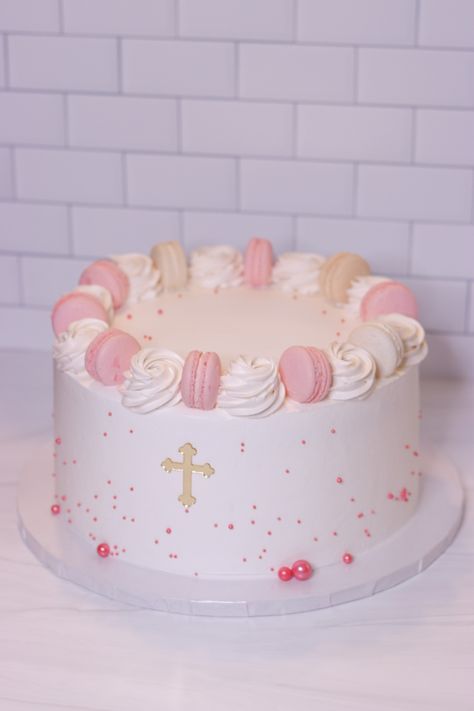 Minimalist Baptismal Cake, Cake Baking Aesthetic, Baking Aesthetic, Baptism Cake, Christening Cake, 12th Birthday, Cake Baking, Aesthetic Cute, Pink Cake