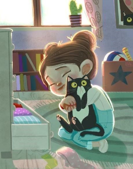 a children's book illustrator from Italy, has the most beautiful way of sharing what life is like with cats -- all through her art.#cats #catart #catcomics #cutecats #catowners #lifewithcats Living With Cats, A Cat, A Book, A Girl, A Woman, Italy, Black And White, White, Black