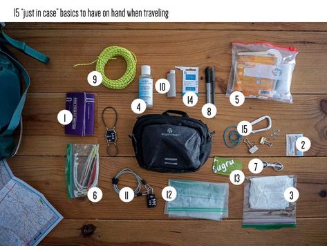 Just In Case Travel Kit List (19 Essentials) » Writing From Nowhere Backpacking Toiletries, Mini Travel Essentials, Just In Case Bag, Travel Emergency Kit, Travel Kit For Women, Long Term Travel Packing, Emergency Clothes, One Bag Travel, Travel Backpack Essentials