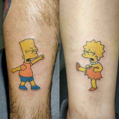 Simpson Tattoo Ideas, Lisa Simpson Tattoo, Simpson Tattoo, Bart And Lisa, Bart And Lisa Simpson, Headphones Tattoo, Revelation Tattoo, Love Symbol Tattoos, Simpsons Tattoo