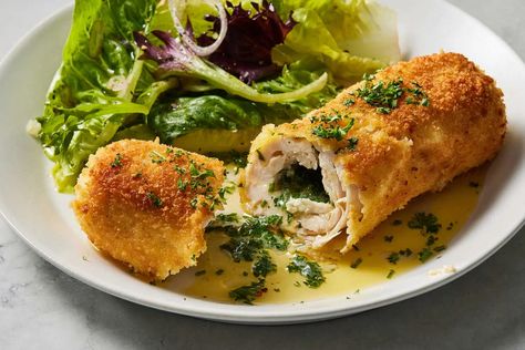 Chicken Kiev Recipe Kiev Recipe, Chicken Kiev Recipe, Chicken Kiev, Nyt Cooking, Panko Bread Crumbs, Cooking Guide, Fresh Chives, Yummy Yummy, Plant Based Protein