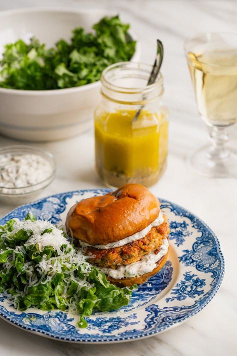 Crispy Shallot & Caper Salmon Burgers With Caper & Dill Aioli - Rustic Joyful Food Dill Aioli, Cordova Alaska, Raw Salmon, Crispy Shallots, Marinated Shrimp, Idaho Potatoes, Wedding Soup, Pan Seared Salmon, Seared Salmon