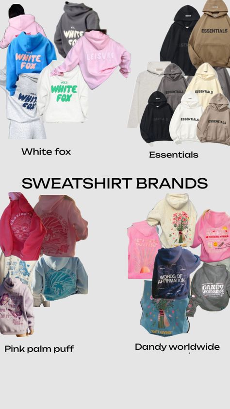 I have a pink palm puff hoodie and i would so recommend it! White fox hoodies are around $60, dandy hoodies are around $90, pink palm puff hoodies are $80-$90 (style) and idk about essentials! Puff Hoodie, 90 Style, Fox Hoodie, Cute Clothing Stores, Downtown Outfits, Hoodie Aesthetic, Casual Preppy Outfits, Trendy Outfits For Teens, Cute Lazy Outfits