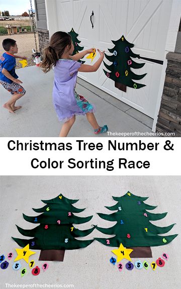 Christmas Tree Number and Color Sorting Race Christmas Tree Game, Pediatric Pt, Christmas Preschool, Preschool Stem, Tree Day, Numbers Preschool, Preschool Christmas, Color Sorting, Gross Motor