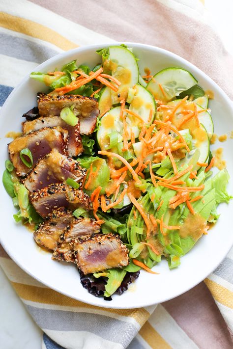 Seared Tuna Salad, Seared Tuna Steaks, Best Tuna Salad Recipe, Best Tuna Salad, Defined Dish, Spring Mix Salad, Seared Tuna, Sesame Dressing, Tuna Salad Recipe