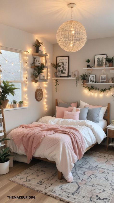 Light Pink Dorm Room, Dream Bedroom Inspiration, Redecorate Bedroom, Cozy Room Decor, Teen Bedroom Decor, Girl Bedroom Decor, Dream Room Inspiration, Room Makeover Bedroom, Room Makeover Inspiration