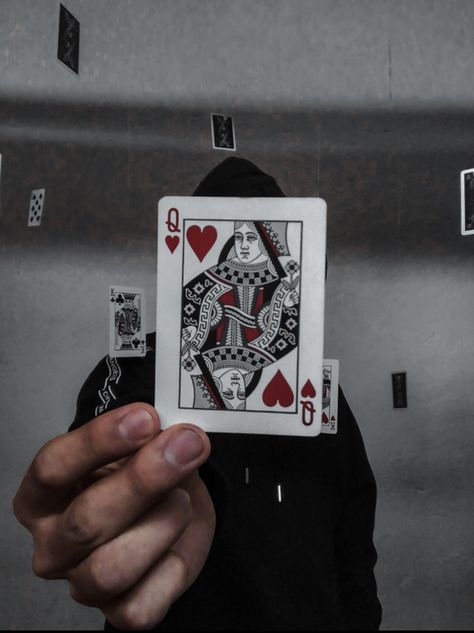 Person Holding Playing Cards Reference, Playing Card Photoshoot, Card Game Photography, Poker Game Photography, Poker Cards Photography, Optic Illusion, Game Photography, Man Hands, Queen Of Hearts Card