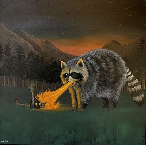 Raccoon Art, Fire Breathing, Cute Raccoon, Raccoon Funny, Trash Panda, Cool Wallpapers Art, Racoon, Arte Horror, Weird Art