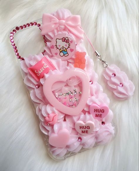 Cream Glue Phone Case Sanrio, Hello Kitty Phone Case Diy, Sanrio Decoden Case, Kawaii Phone Case Diy, Phone Case Kawaii, Hello Kitty Phone, Decoden Case, Hello Kitty Phone Case, Cream Glue