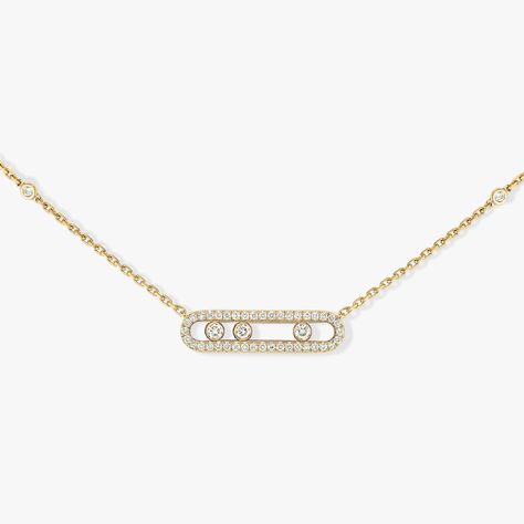 Collier Diamant Pavé en Or Jaune Baby Move | Messika 04322-YG Double Necklace Silver, Necklace With Diamond, Pave Necklace, Smooth Face, Diamond Jewel, Gold Diamond Necklace, Original Jewelry, Rose Gold Necklace, Rose Gold Diamonds