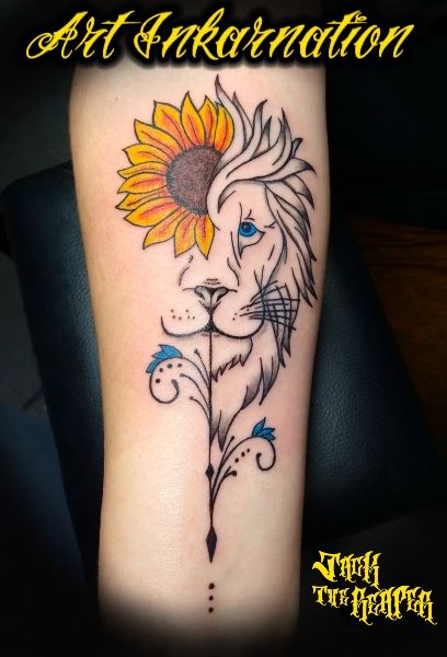 Sunflower Tattoos, I Tattoo, Tattoo Ideas, Sunflower, Lion, Tattoos