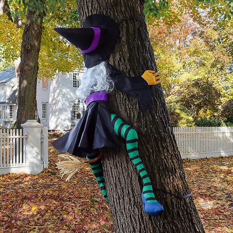 POPGIFTU Large Crashing Witch Halloween Decorations(63" H), Crashing Witch into Tree, Outdoor Indoor Crashed Witch Props Halloween Hanging Decorations Witch Halloween Decorations, Crashing Witch, Outdoor Tree Decorations, Halloween Flying Witch, Halloween Garden Decorations, Witch Props, Halloween Hanging Decorations, Hanging Witch, Scary Witch