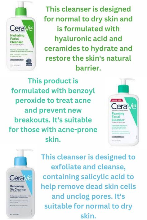 cerave cleansers Cera Ve And The Ordinary Skin Care Routine, Creavea Skin Care, Cerave Skincare Routine, Cerave Sa Cleanser, Makeup Knowledge, Cerave Renewing Sa Cleanser, Acne Prone Skin Care Routine, Combination Skin Routine, Cerave Moisturizer