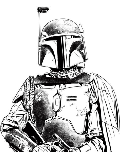 Star Wars - Boba Fett by Marc Laming * Star Wars Boba Fett Tattoo, Boba Fett Sketch, Boba Fett Tattoo Ideas, Boba Fett Drawing, Boba Tattoo, Boba Fett Tattoo, Boba Fett Art, Bobba Fett, Pen Illustration