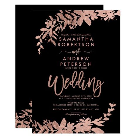 Rose Gold And Black Wedding Theme, Rose Gold Wedding Invitations, Rose Gold Invitations, Chic Wedding Invitations, Navy Blue Wedding Invitations, Gold Typography, Rose Wedding Invitations, November Wedding, Green Wedding Invitations