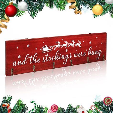 Amazon.com: Christmas Stocking Holder, The Stocking were Hung Wood Hanging Sign, Stocking Holder for Wall, Xmas Stocking Holder with 6 Hangers for Fireplace Mantel, Red 24in : Home & Kitchen Stocking Hangers No Fireplace, The Stockings Were Hung Sign, Stocking Hanger Diy, Wood Stocking Hanger, Easter Canvas Painting, Stocking Hangers, Easter Canvas, Homemade Signs, Christmas Stockings Diy