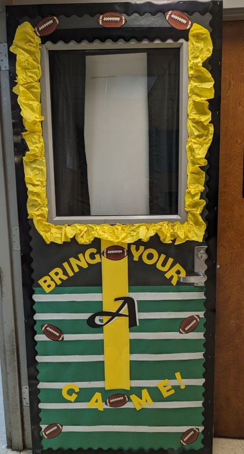 Sports Themed Door Decorations, Baseball Classroom Door, Football Door Decorations Classroom, Football Classroom Door, Football Themed Classroom, Sports Theme Classroom Decorations, Sport Themed Crafts, School Sports Theme, Classroom 2023