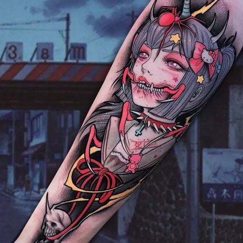 Tattoo uploaded by Tattoodo | Tattoo by Brando Chiesa #BrandoChiesa #darkarttattoos #darkart #evil #horror #dark #anime #manga #yokai #hellokitty #spider #strange | 762465 | Tattoodo Artistic Tattoos, Gotik Tattoo, Anime Tattoo, Tatuaje A Color, Horror Tattoo, Japan Tattoo, Japanese Tattoo Art, Cartoon Tattoos, Dark Tattoo