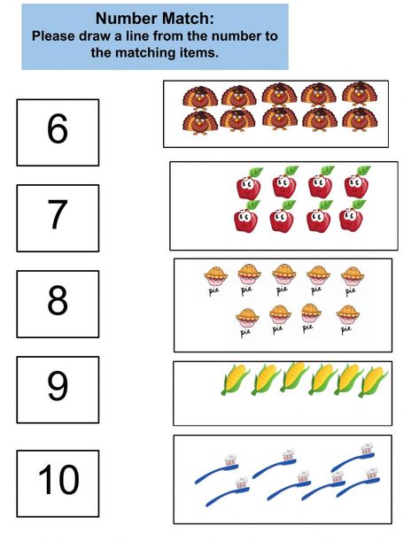 Numbers 6-10 Worksheets Preschool, Activity Pages For Kids Free Printables, Math Coloring Worksheets, Literacy Worksheets, Matching Numbers, Preschool Activities Toddler, Time Worksheets, Math Counting, Math Coloring