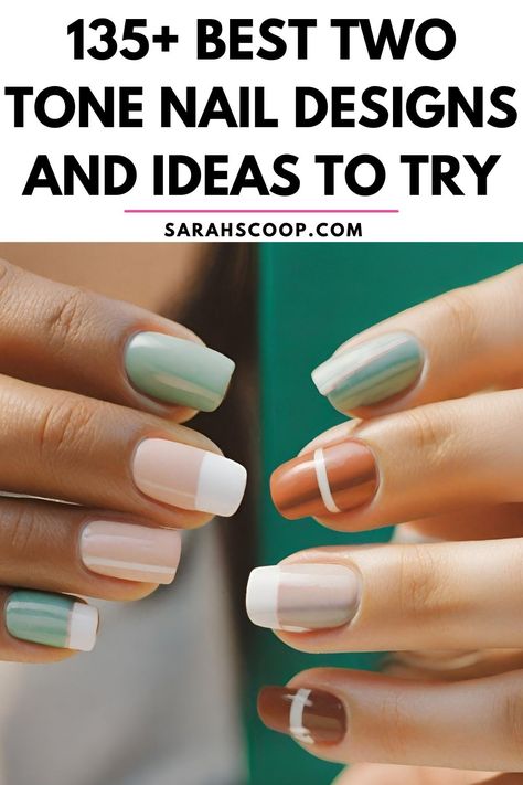 Dive into the world of colors with these impressive 135+ two-tone nail designs. Unleash your creativity and get inspired to try something new on your nails.#TwoToneNails #NailArtTrends #NailDesigns #BeautyInspiration 2 Tone French Manicure, Two Tone Nail Ideas, Two Color Nails Ideas, Two Toned Nails Designs, 2 Tone Nails Designs, Two Color Nail Design, Two Tone Nail Designs, Colour Block Nails, Colorblock Nails