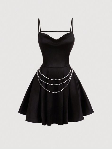 SHEIN MOD Black Swing Neckline Pearl Chain Decorated Women A-Line DressI discovered amazing products on SHEIN.com, come check them out! Conformation Dresses, Elegant Dresses Short, Women's A Line Dresses, Emo Dresses, Classy Prom Dresses, Cute Dress Outfits, Designer Dresses Casual, Easy Trendy Outfits, Prom Dresses Ball Gown