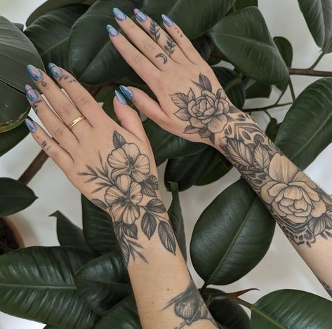 Flower Hand Wrist Tattoo, Tattoo Cover Up Ideas For Women Before And After, Wishing Flower Tattoo, Hand Tattoos Cover Up, Big Hand Tattoos For Women, Lotus Flower Hand Tattoo, Floral Forearm Tattoo Women, Finger And Hand Tattoos, Flower Hand Tattoos