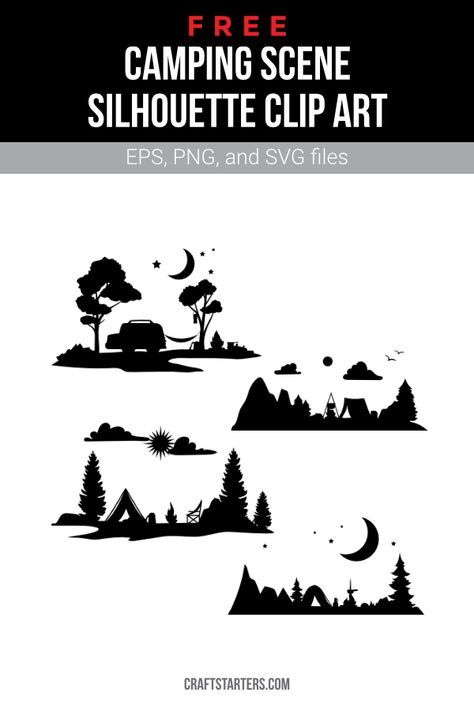 Outdoor Doodles, Illustrated Website, Camping Silhouette, Camping Clip Art, Outdoor Silhouette, Edible Wreath, Silhouette Cameo Projects Vinyl, Nature Silhouette, Camping Images