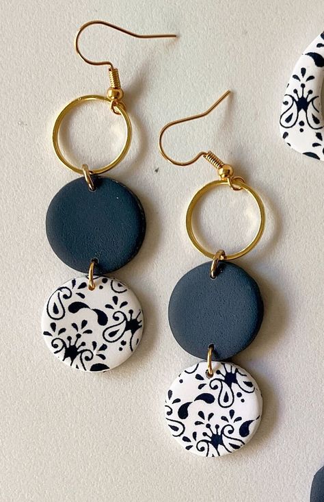 Navy Blue Polymer Clay Earrings - Etsy Polymer Clay Earrings Resin, Popular Polymer Clay Earrings, Art Deco Polymer Clay Earrings, Fancy Polymer Clay Earrings, Blue Polymer Clay Earrings, Clay Recipes, Blue Polymer Clay, Diy Earrings Polymer Clay, Blue Clay